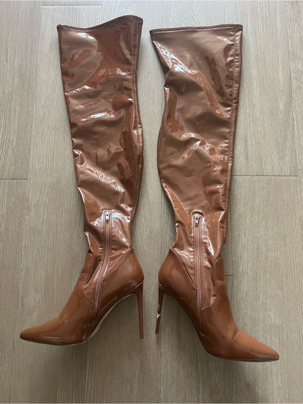Steve Madden Brown Patent Over-the-Knee Stiletto Boots